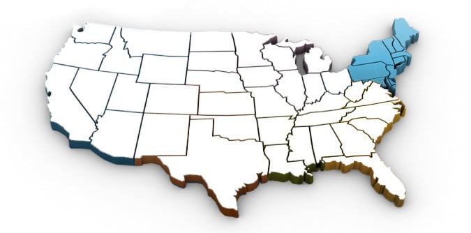 US map with north eastern region highlighted